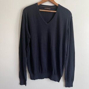 Massimo Dutti Black V neck Cotton Cashmere Blend Sweater